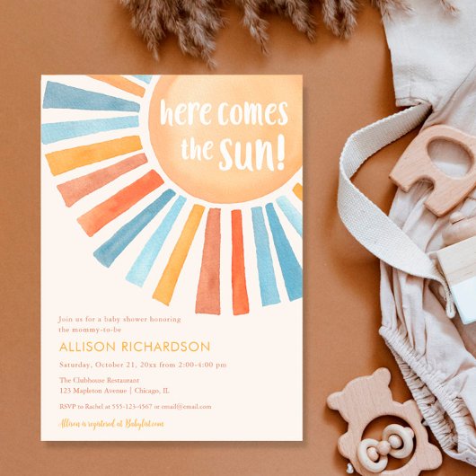 Hier komt de zonjongen boho sunshine baby shower kaart