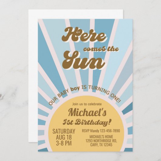 Hier komt de zonjongen van de eerste verjaardag ui kaart (Voorkant / Achterkant)