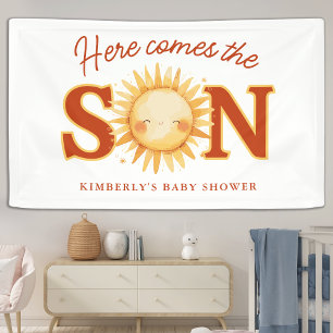 Hier Komt De Zonnige Boho Jongen Baby Shower Spandoek