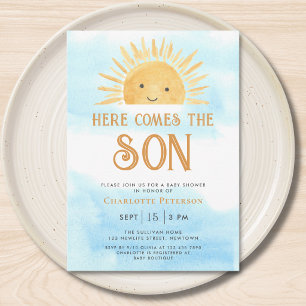 Hier Komt de Zonnige Zoon Baby Shower Kaart