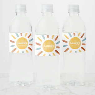 Hier komt de Zonnige Zoon Baby Shower Waterfles Etiket