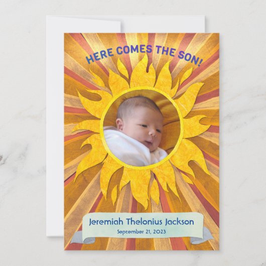 Hier komt de zoon aangepaste foto geboorte aankond aankondiging (Voorkant)