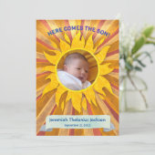 Hier komt de zoon aangepaste foto geboorte aankond aankondiging (Staand voorkant)