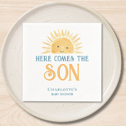 Hier Komt De Zoon Baby Borrel voor Jongens Servet