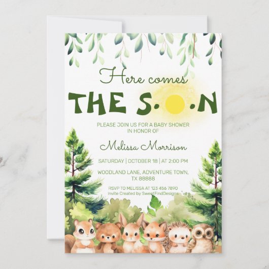 Hier komt de zoon baby douche kaart (Voorkant)