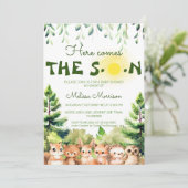 Hier komt de zoon baby douche kaart (Staand voorkant)