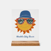 Hier komt de zoon baby jongen douche acryl bord (Voorkant)