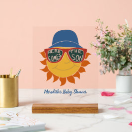 Hier komt de zoon baby jongen douche acryl bord