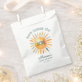 Hier komt de zoon baby jongen douche bedankzakje (Geknipt)