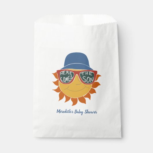 Hier komt de zoon baby jongen douche bedankzakje (Voorkant)