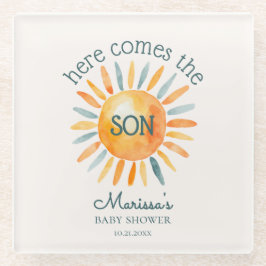 Hier komt de zoon baby jongen douche glazen onderzetter