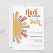 Hier komt de zoon baby jongen douche kaart (Voorkant)