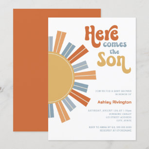 Hier komt de zoon baby jongen douche kaart