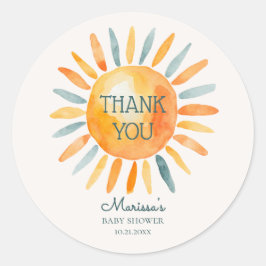 Hier komt de zoon baby jongen douche ronde sticker