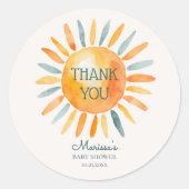 Hier komt de zoon baby jongen douche ronde sticker (Voorkant)