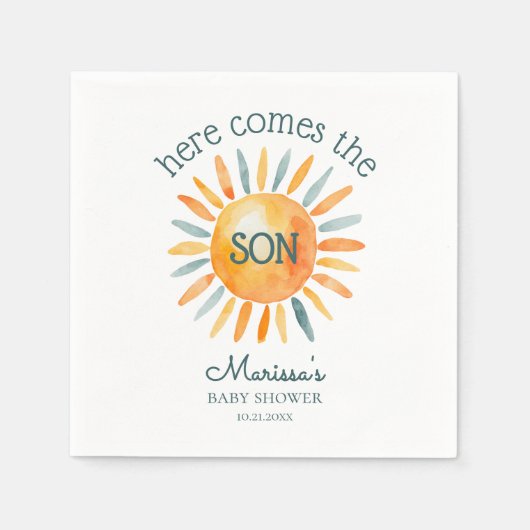 Hier komt de zoon baby jongen douche servet (Voorkant)