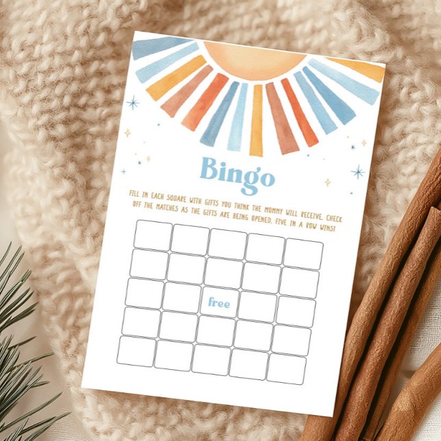 Hier komt de zoon Baby shower bingo spel (Boho Sunshine Baby Shower Bingo Game)