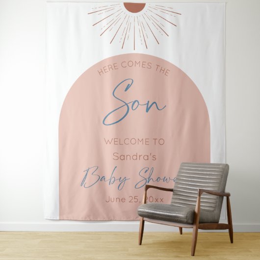 Hier komt de zoon Baby shower Boho Wandkleed (In situ)