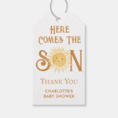Hier komt de zoon Baby shower cadeau Labels Cadeaulabel (Voorkant)
