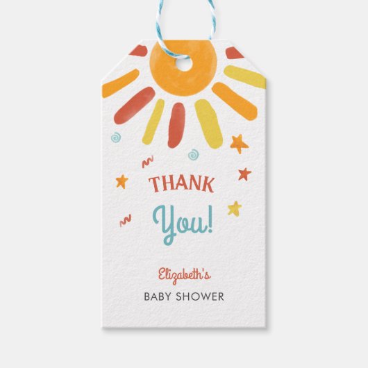 Hier komt de zoon Baby shower dank u aangepaste Cadeaulabel (Voorkant)