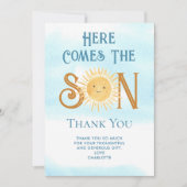 Hier komt de zoon Baby shower dank u Bedankkaart (Voorkant)