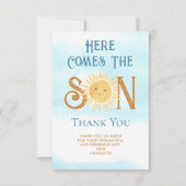 Hier komt de zoon Baby shower dank u Bedankkaart (Voorkant)