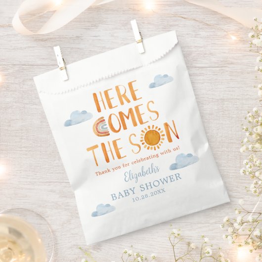 Hier komt de zoon Baby shower dank u Bedankzakje (Geknipt)