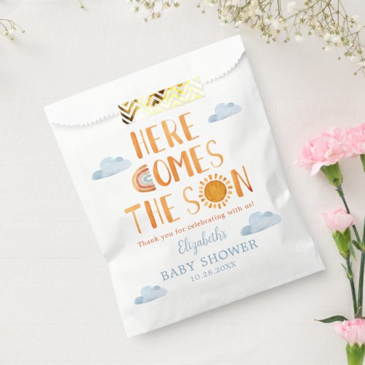 Hier komt de zoon Baby shower dank u Bedankzakje (Gezegeld)