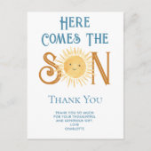 Hier komt de zoon Baby shower dank u Briefkaart (Voorkant)