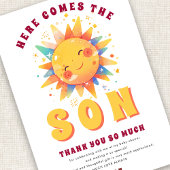 Hier komt de zoon Baby shower dank u Kaart