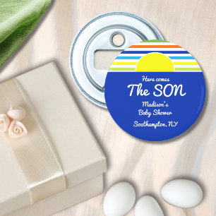 Hier Komt de Zoon Baby Shower Favor Button Flesopener