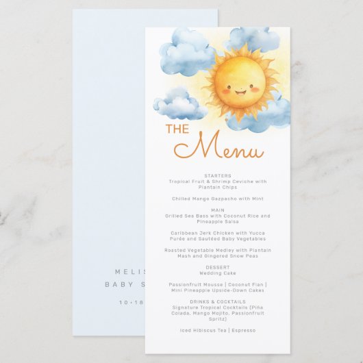 Hier Komt de Zoon Baby Shower Feestje Menu (Voorkant / Achterkant)