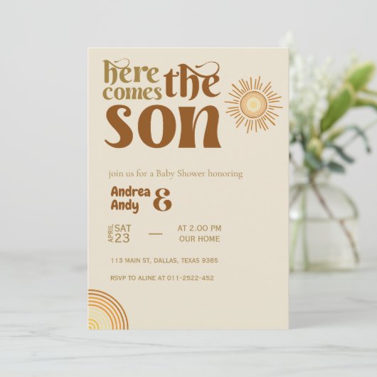 Hier komt de zoon baby shower Invitation Kaart (Staand voorkant)