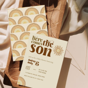 Hier komt de zoon baby shower Invitation Kaart