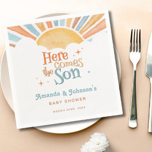 Hier Komt de Zoon Baby Shower Jongen Zon Servet