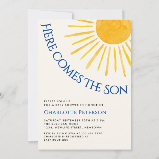 Hier Komt De Zoon Baby Shower Kaart (Voorkant)