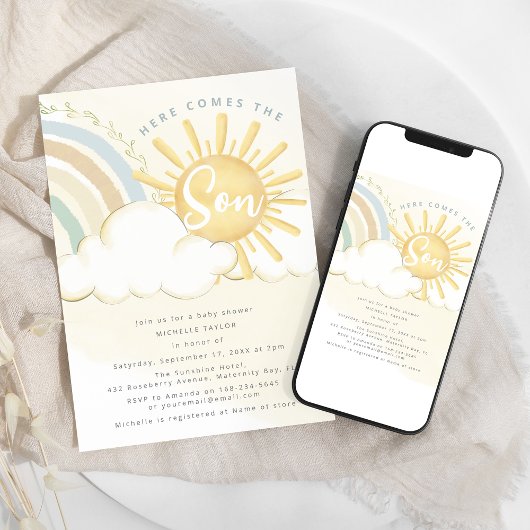 Hier komt de zoon | BABY SHOWER Kaart