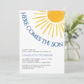 Hier Komt De Zoon Baby Shower Kaart (Staand voorkant)