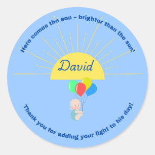 Hier komt de zoon Baby shower Sticker voor jongen