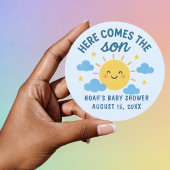 Hier komt de Zoon Baby shower Sticker - Zonneschij