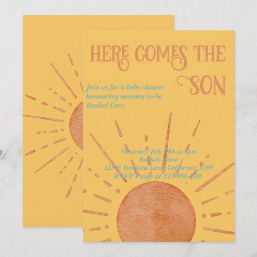 Hier komt de zoon baby shower uitnodiging (Voorkant / Achterkant)