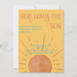 Hier komt de zoon baby shower uitnodiging