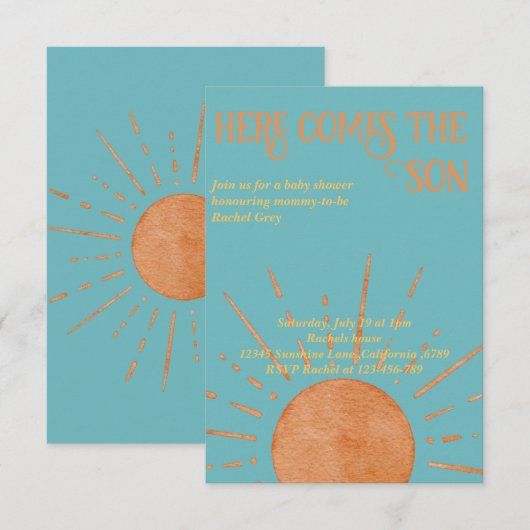 Hier komt de zoon baby shower uitnodiging (Voorkant / Achterkant)