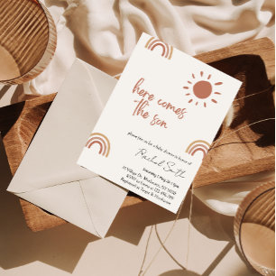 Hier komt de zoon baby shower Uitnodiging