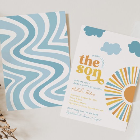 Hier komt de zoon baby shower uitnodiging