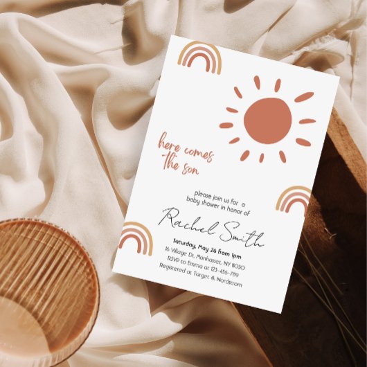 Hier komt de zoon baby shower Uitnodiging