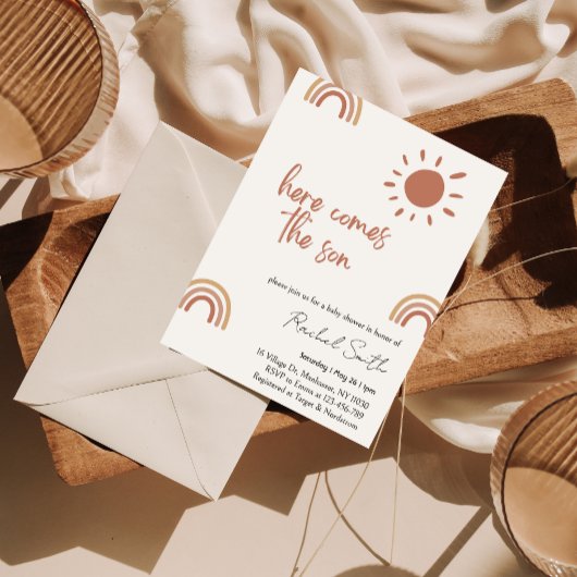 Hier komt de zoon baby shower Uitnodiging