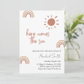 Hier komt de zoon baby shower Uitnodiging (Staand voorkant)