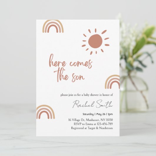 Hier komt de zoon baby shower Uitnodiging (Staand voorkant)