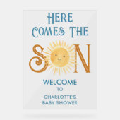 Hier komt de zoon Baby shower welkom Acryl Bord (Voorkant)